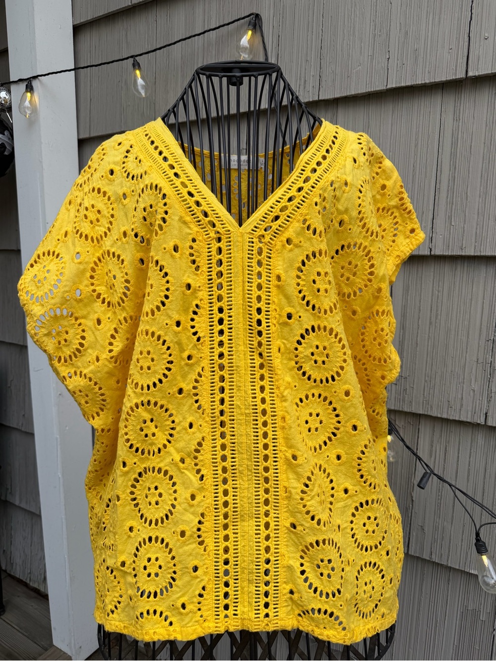 Yellow Eyelet V-Neck Women's Top - mododoc